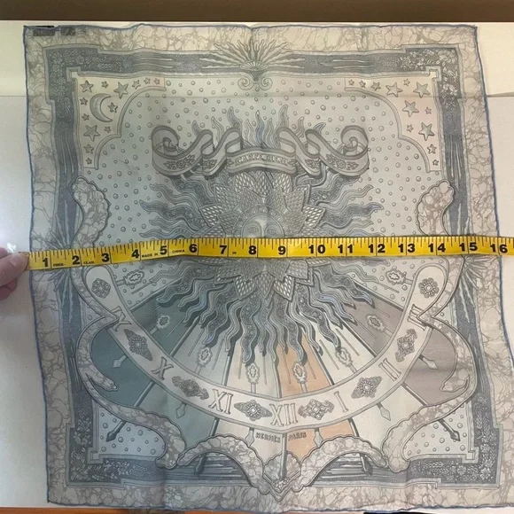 Authentic Hermes Scarf 45 Carpe Diem Light Blue 100% Silk Scarf 17